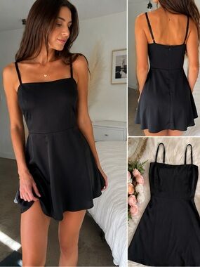 Studio 19 Black Satin Slip Dress Women’s Medium Mini Spaghetti Strap